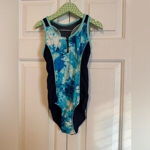 Blue and Black One-Piece Swimsuit